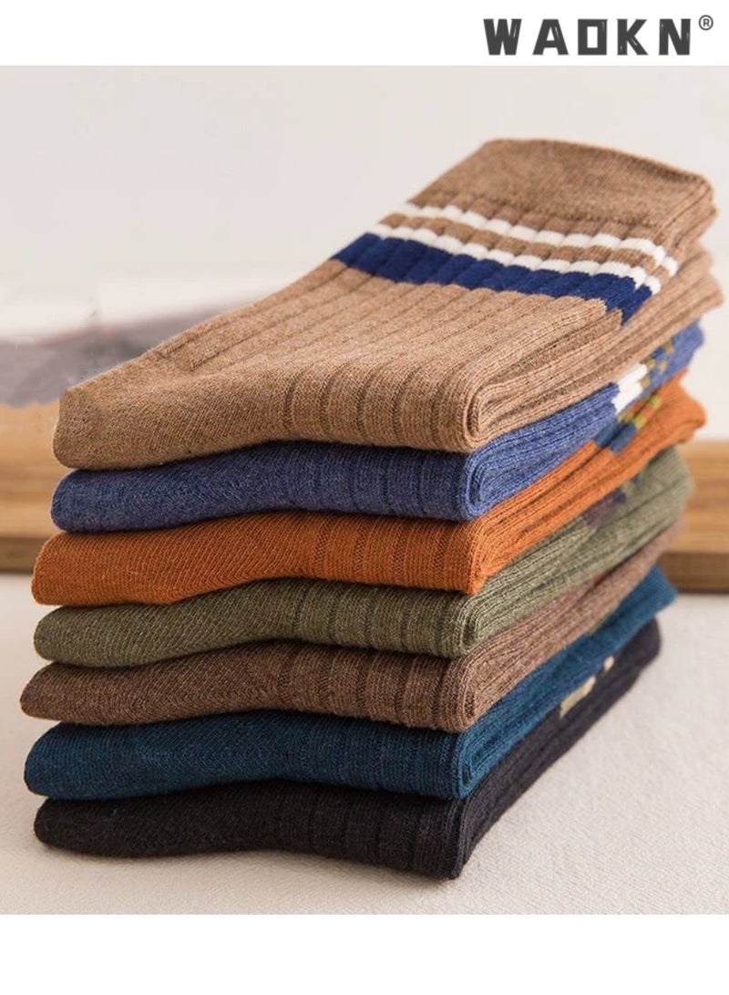 WAOKN 7 Pairs of Men's Striped Socks,Mid-Calf,Suitable for All Seasons,Vintage Crew Socks,Women's Loose Athletic Calf Socks, Casual Cotton Stretchy Novelty Socks,Casual Socks- Perfect for Everyday Wear  - Image 4