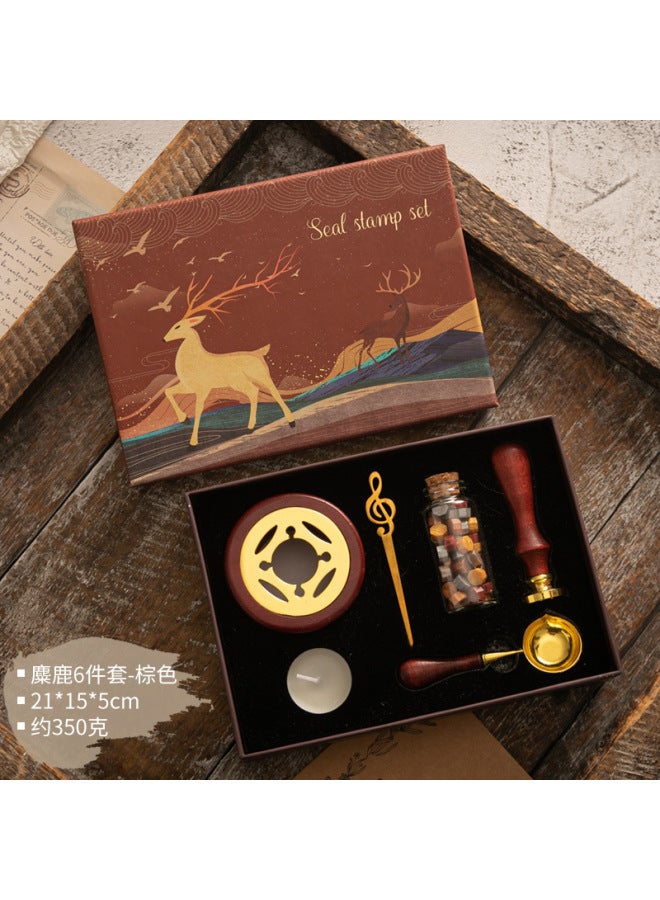 Autonomy Fire Paint Seal Set Vintage Elk Gift Box Fire Paint Oven Seal Small Round Wax Set Wooden Handle Fire Paint Set - Image 1