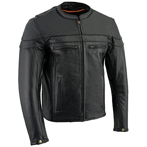 Milwaukee Leather Mens Black Leather Sporty Crossover Scooter Motorcycle Jacket wReflective Piping LKM1725 Large - Image 1