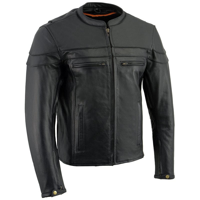Milwaukee Leather Mens Black Leather Sporty Crossover Scooter Motorcycle Jacket wReflective Piping LKM1725 Large - Image 2