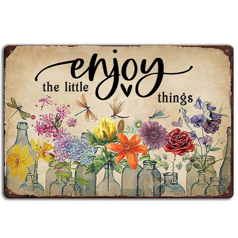 Ykfss Funny Garden Signs Outdoor Wall Decor For Patio Metal Signs For Outside Porch Tin Signs Enjoy The Little Things Sign Garden Decorative Plaque Farmhouse Kitchen Flower Hanging Sign 8x12 Inch - Image 1