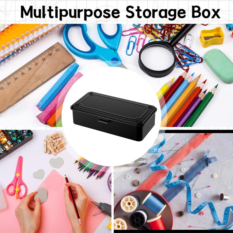 Lemecima 2 Pack Steel Storage Box with Hinged Lid, Metal Container for Scrapbook Stamps, Rectangular Empty Hinged Metal Tool Box, Storage Organizer for Pegs, Pens, Stationary (7.9 X 4 X 2 Inch) - Image 5