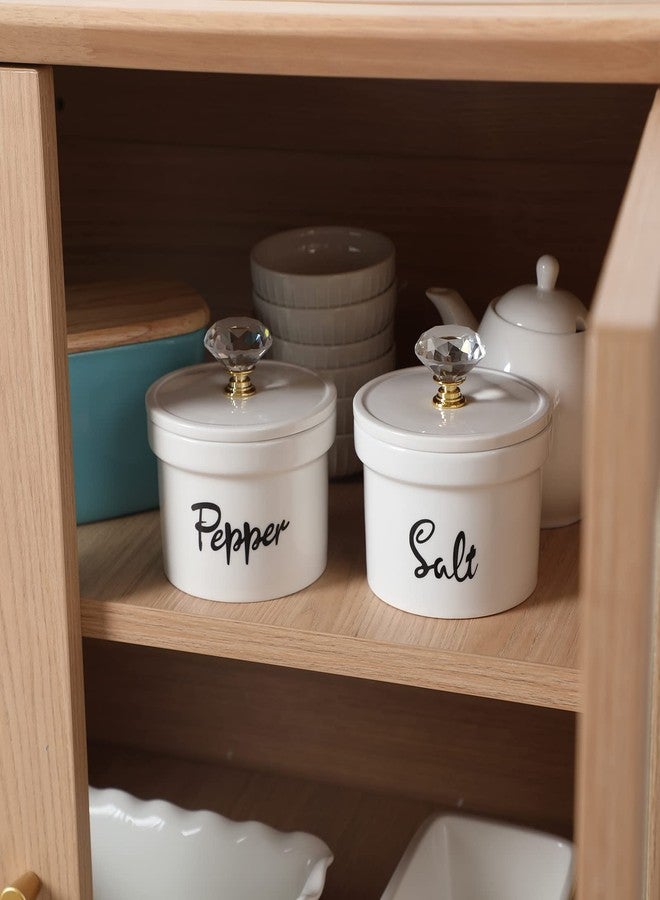 هاو توب أوعية ملح وفلفل من هاوتوب بغطاء كريستالي، وعاء ملح وفلفل سيراميكي سعة 12.5 أونصة لسطح الطاولة، ديكور مطبخ ريفي، طقم من قطعتين (ذهبي) - Image 5