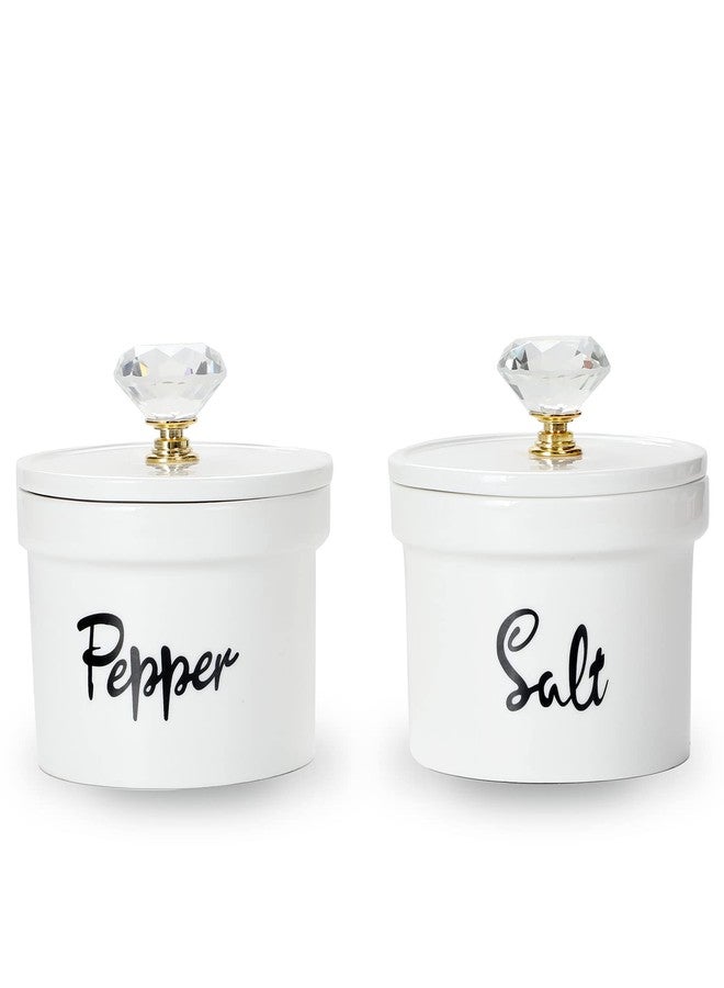 هاو توب أوعية ملح وفلفل من هاوتوب بغطاء كريستالي، وعاء ملح وفلفل سيراميكي سعة 12.5 أونصة لسطح الطاولة، ديكور مطبخ ريفي، طقم من قطعتين (ذهبي) - Image 1