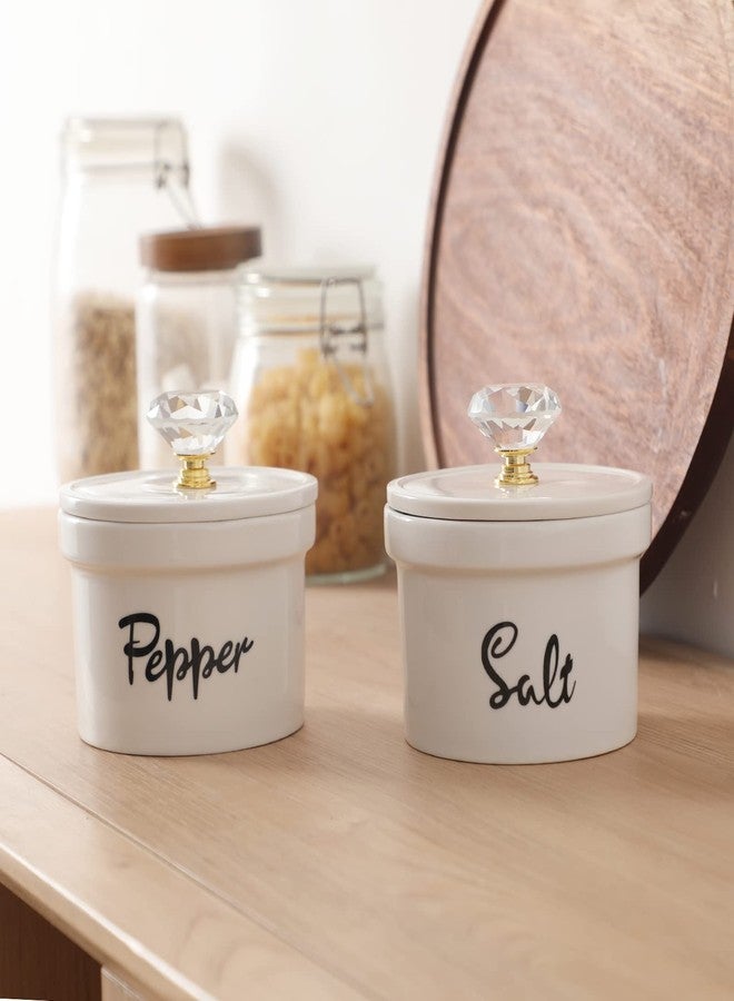هاو توب أوعية ملح وفلفل من هاوتوب بغطاء كريستالي، وعاء ملح وفلفل سيراميكي سعة 12.5 أونصة لسطح الطاولة، ديكور مطبخ ريفي، طقم من قطعتين (ذهبي) - Image 3