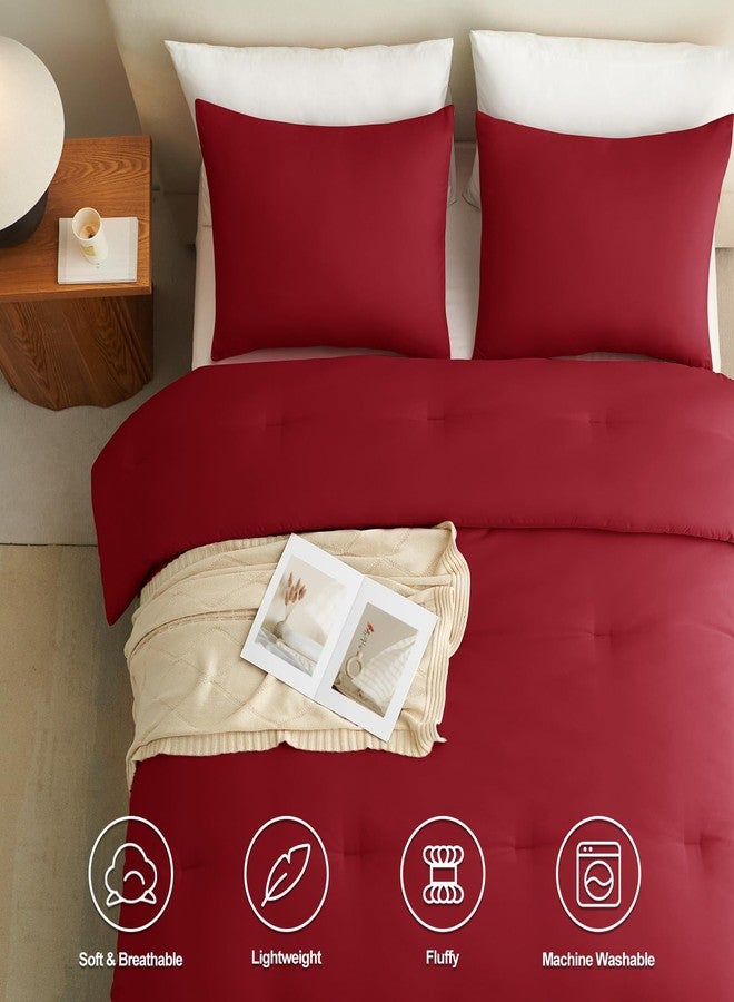 CozyLux طقم لحاف كامل الحجم من كوزي لوكس، لون أحمر داكن، 3 قطع، طقم مفروشات مبطنة بلون موحد يسمح بمرور الهواء، طقم سرير فاخر وناعم مع لحاف بديل للريش مناسب لجميع الفصول (لحاف واحد و2 غطاء وسادة). - Image 5