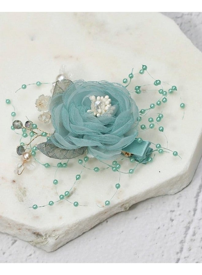 Yellow Bee Embellished Rosette Hair Clip, Blue - Image 2