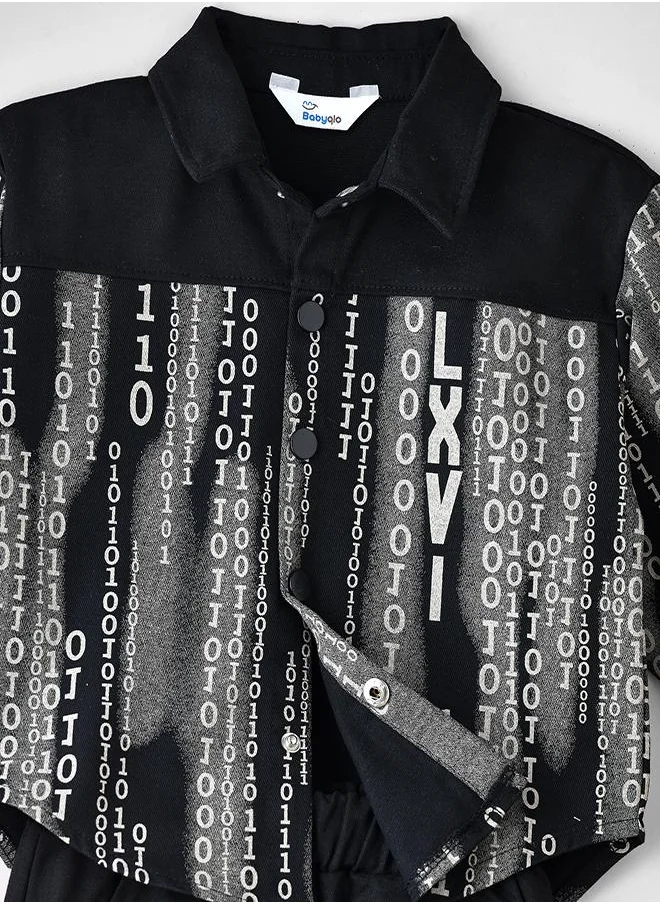 بيبي كلو Black Binary Print Button-Up Shirt and Jogger Set for Boys
