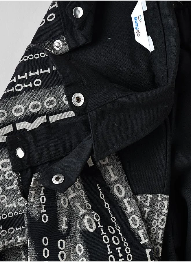 بيبي كلو Black Binary Print Button-Up Shirt and Jogger Set for Boys