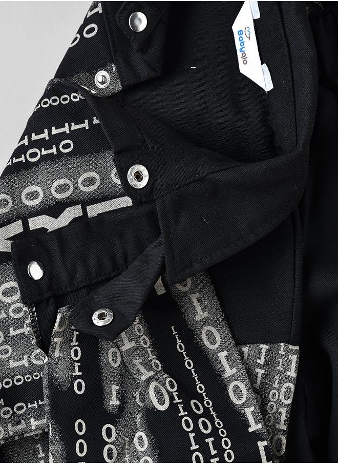 babyqlo Black Binary Print Button-Up Shirt and Jogger Set for Boys  - Image 5