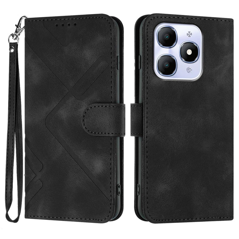 إيروريكس جراب هاتف من الجلد بنمط خطي لهاتف Itel A90 (أسود) - Image 1