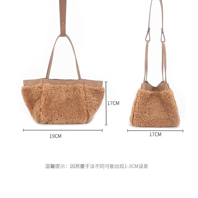 Plush Bag Women'S Niche Lamb Wool Bucket Bag Fashion Handbag Simple Cute Shoulder Crossbody Small Square Bag - Image 5