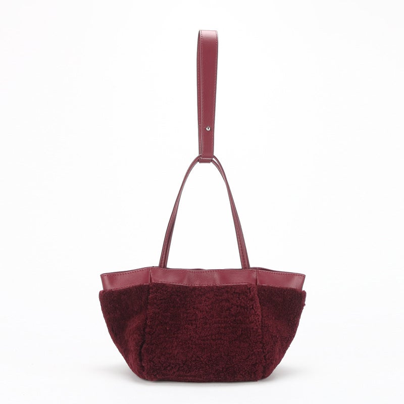 Plush Bag Women'S Niche Lamb Wool Bucket Bag Fashion Handbag Simple Cute Shoulder Crossbody Small Square Bag - Image 1