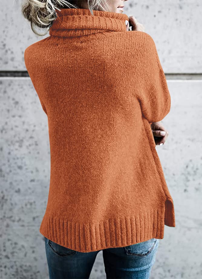 FISACE Womens Oversized Turtleneck Pullover Sweater Cable Knit Long Sleeve Sweater Tops A-Orange - Image 4