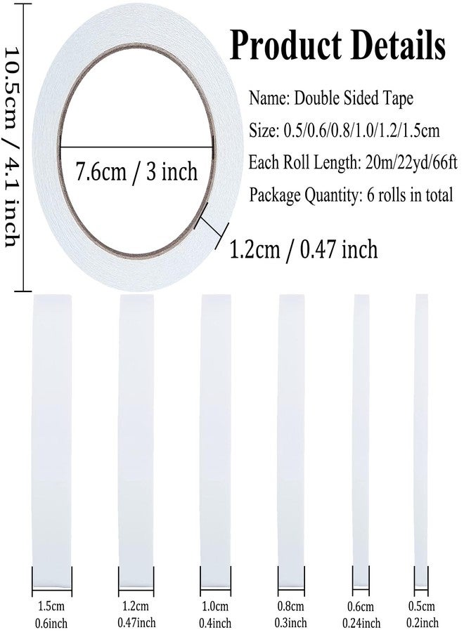 SmaringWing Double Sided Tape for Crafts, 6 Rolls Multi-Size Double-Sided Adhesive Tape for Arts, Photography, Gift Box, Scrapbooking, Card Making, Paper Backing - Image 2