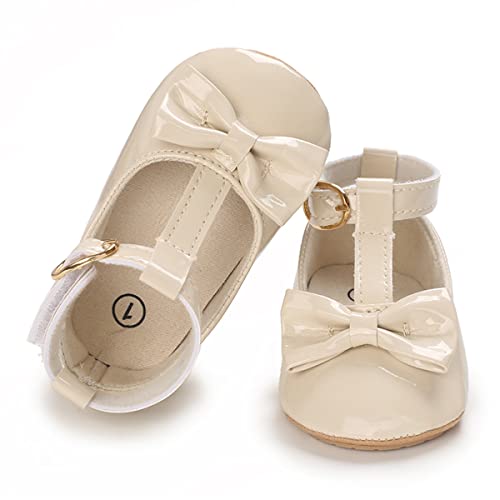 COSANKIM Baby Girls Mary Jane Flats Shoes Anti-Slip Rubber Sole Infant Toddler Princess Wedding Dress Shoes(01 Beige, 3-6 Months Infant) - Image 5