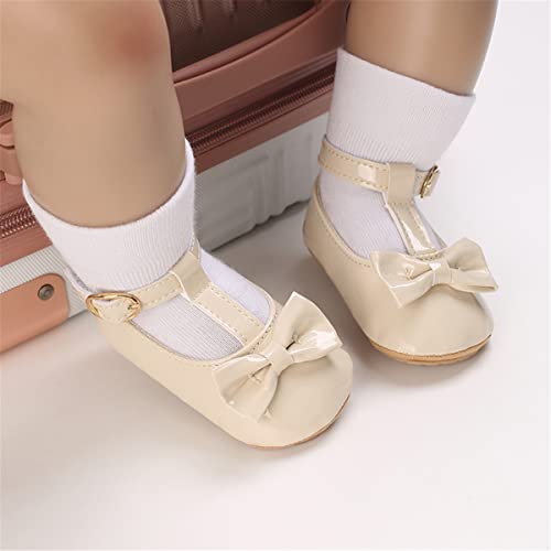 COSANKIM Baby Girls Mary Jane Flats Shoes Anti-Slip Rubber Sole Infant Toddler Princess Wedding Dress Shoes(01 Beige, 3-6 Months Infant) - Image 2