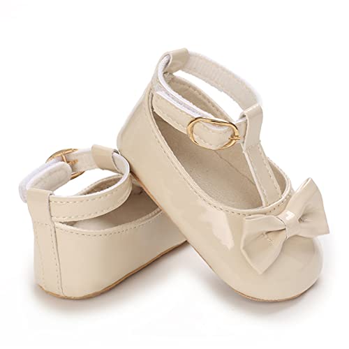 COSANKIM Baby Girls Mary Jane Flats Shoes Anti-Slip Rubber Sole Infant Toddler Princess Wedding Dress Shoes(01 Beige, 3-6 Months Infant) - Image 4
