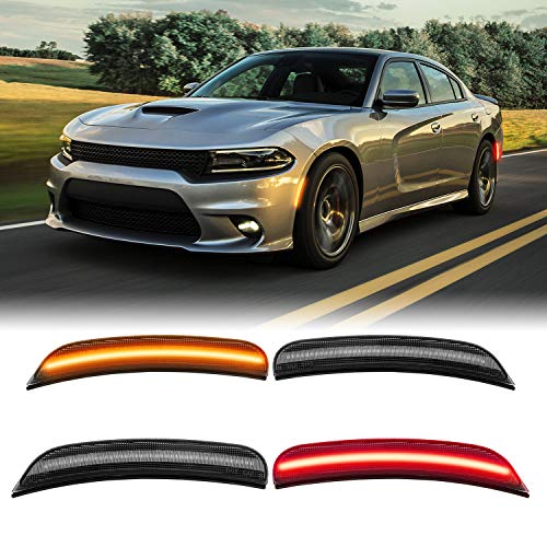 RANSOTO LED Side Marker Light Compatible with Dodge Charger 2015 2016 2017 2018 2019 2020 2021 2022 2023 Front Amber Rear Lamp Lights Smoked - Image 1