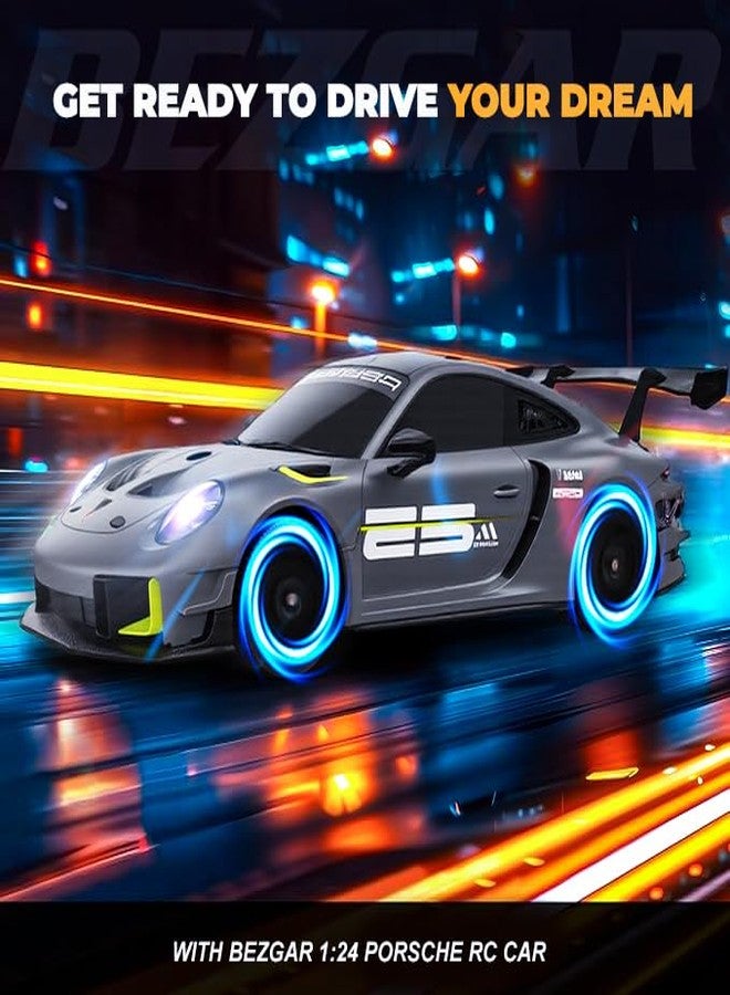 BEZGAR سيارة بيزجار بورش للتحكم عن بعد - سيارة بورش 911 GT2 RS المرخصة رسميًا 1:24 نموذج سيارة RC هدية للأولاد والبنات والمراهقين والبالغين - Image 5