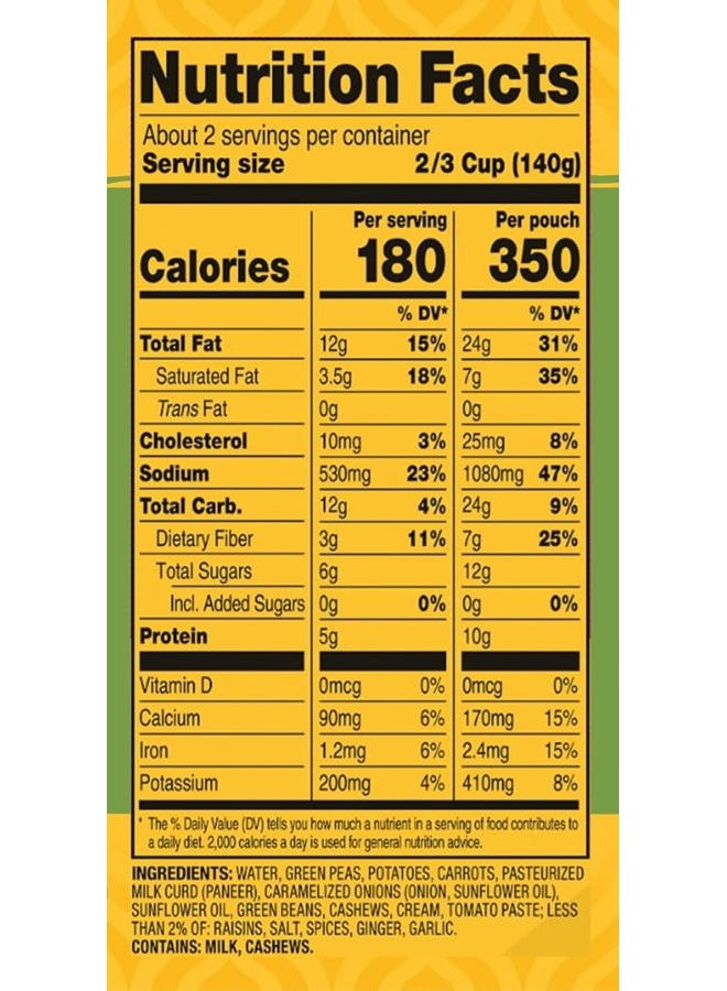 Tasty Bite Indian Vegetables & Paneer, Microwaveable Ready to Eat Entrée, 10 Ounce (Pack of 6) - Image 2