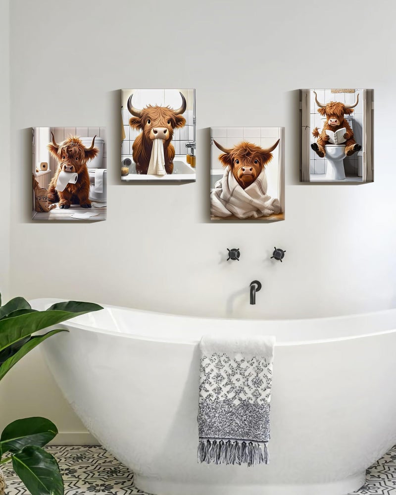 Drsoum Cute Highland Cow Bathroom Framed Wall Art Funny Animal Rustic Canvas Prints for Bathroom Restroom Decor 8x10in (Framed) - Image 5