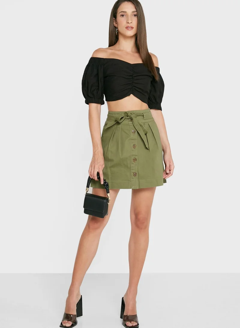 BCBGeneration Front Ruched Bardot Crop Top