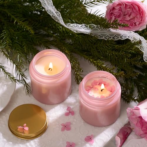 Danmu 3 oz Pink Glass Candle Jars with Gold Lids - Threaded Seal Candle Making Kit & Supplies, Thick Empty Candle Jars for DIY, Storage, Wedding Favors 24 Pack - Image 3