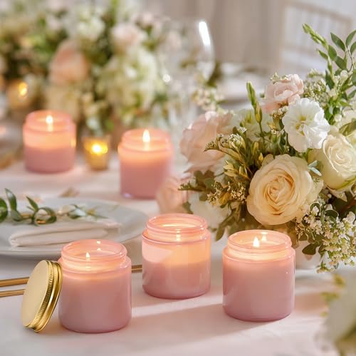 Danmu 3 oz Pink Glass Candle Jars with Gold Lids - Threaded Seal Candle Making Kit & Supplies, Thick Empty Candle Jars for DIY, Storage, Wedding Favors 24 Pack - Image 4