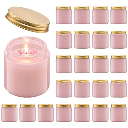 Danmu 3 oz Pink Glass Candle Jars with Gold Lids - Threaded Seal Candle Making Kit & Supplies, Thick Empty Candle Jars for DIY, Storage, Wedding Favors 24 Pack - Image 1