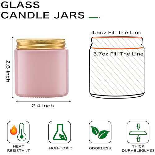 Danmu 3 oz Pink Glass Candle Jars with Gold Lids - Threaded Seal Candle Making Kit & Supplies, Thick Empty Candle Jars for DIY, Storage, Wedding Favors 24 Pack - Image 2