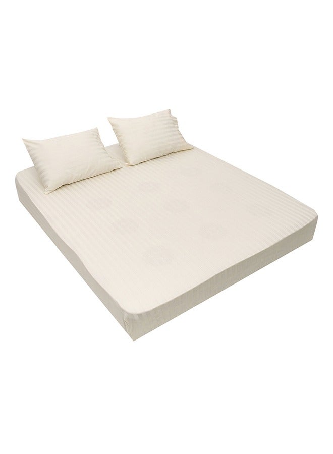 محلة طقم ملائه سرير محلة - مخطط ساتان ٢ سم - أووف وايت-قطن مصري 100‎‎% - Image 1