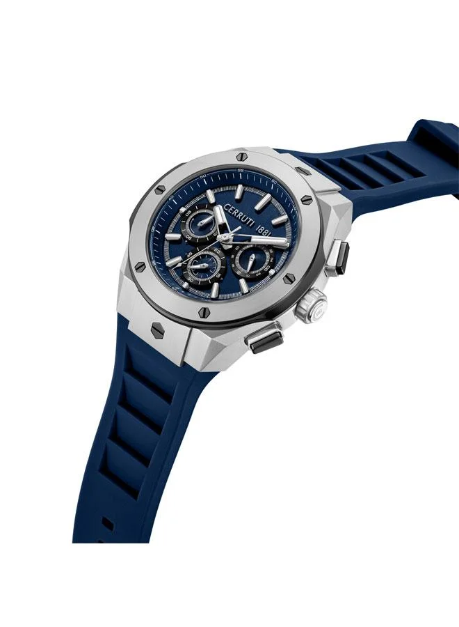 CERRUTI 1881 Ruscello 44mm Blue Dial Silicone Strap Multifunction Watch For Men