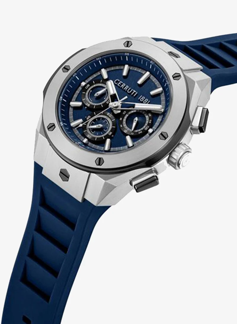 شيروتي 1881 Ruscello 44mm Blue Dial Silicone Strap Multifunction Watch For Men