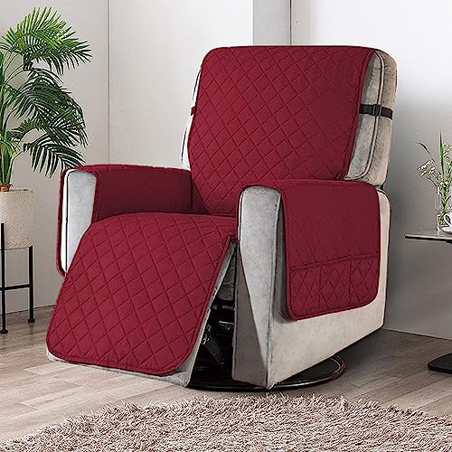 HOKIPO Polyester Quilted Recliner Cover For 1 Seater With Side Pockets, Burgundy (Ar-4758-Brgn) - Image 2