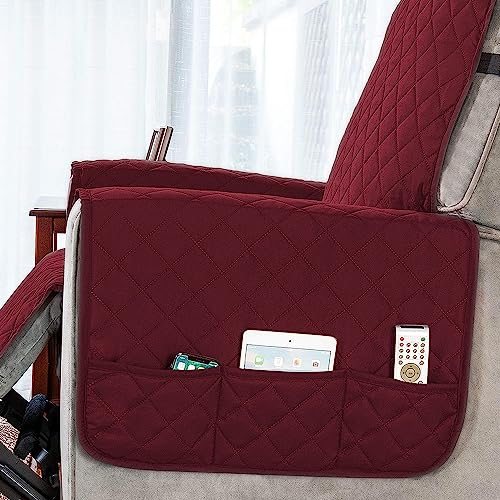 HOKIPO Polyester Quilted Recliner Cover For 1 Seater With Side Pockets, Burgundy (Ar-4758-Brgn) - Image 3