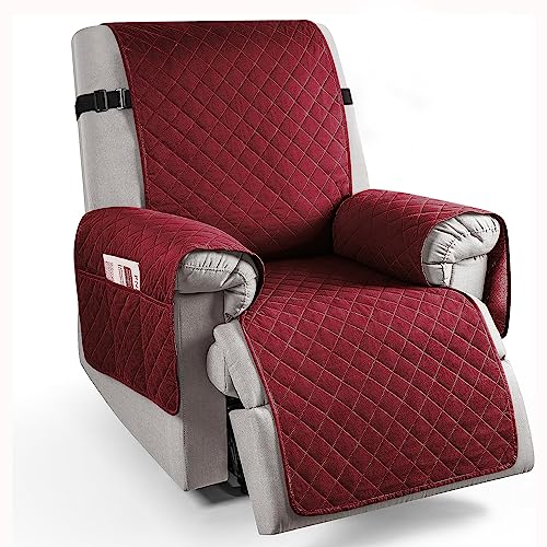 HOKIPO Polyester Quilted Recliner Cover For 1 Seater With Side Pockets, Burgundy (Ar-4758-Brgn) - Image 1