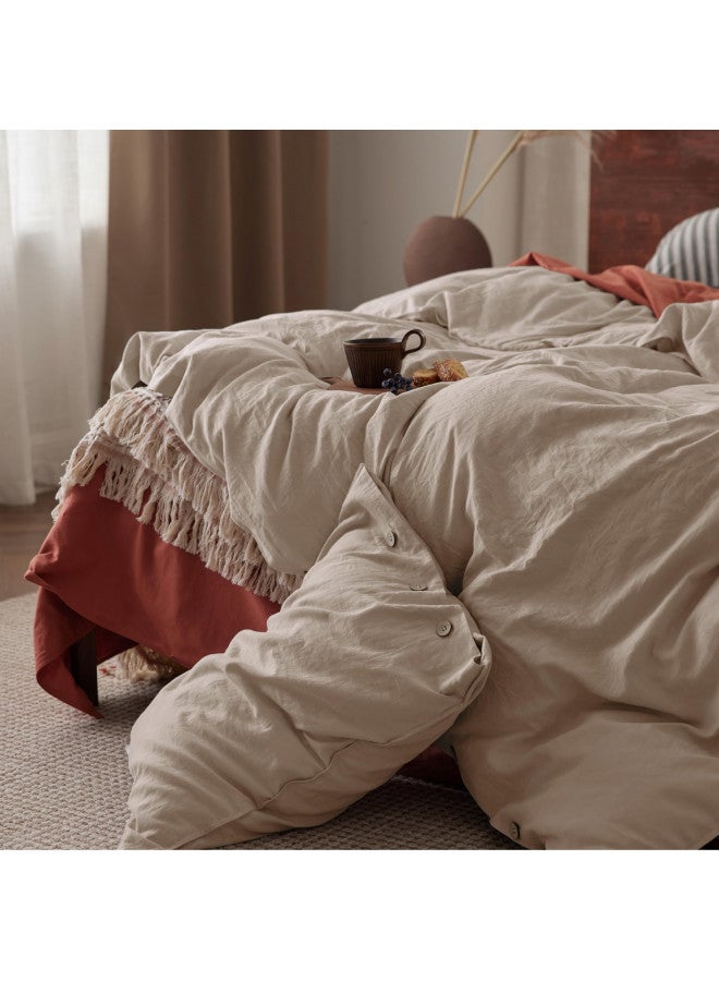 Bedsure Bedsure Linen Duvet Cover King - Linen Cotton Blend Duvet Cover Set, Khaki Linen Duvet, 3 Pieces, 1 Duvet Cover 104 x 90 Inches and 2 Pillowcases, Comforter Sold Separately  - Image 1