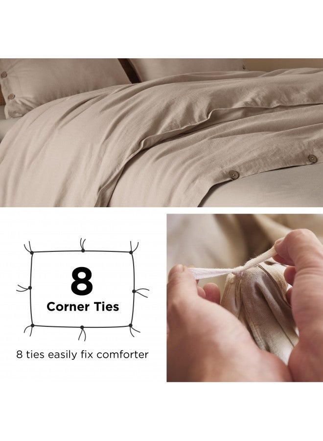 Bedsure Bedsure Linen Duvet Cover King - Linen Cotton Blend Duvet Cover Set, Khaki Linen Duvet, 3 Pieces, 1 Duvet Cover 104 x 90 Inches and 2 Pillowcases, Comforter Sold Separately  - Image 4