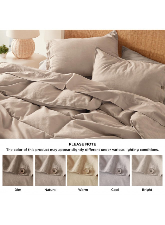 Bedsure Bedsure Linen Duvet Cover King - Linen Cotton Blend Duvet Cover Set, Khaki Linen Duvet, 3 Pieces, 1 Duvet Cover 104 x 90 Inches and 2 Pillowcases, Comforter Sold Separately  - Image 3