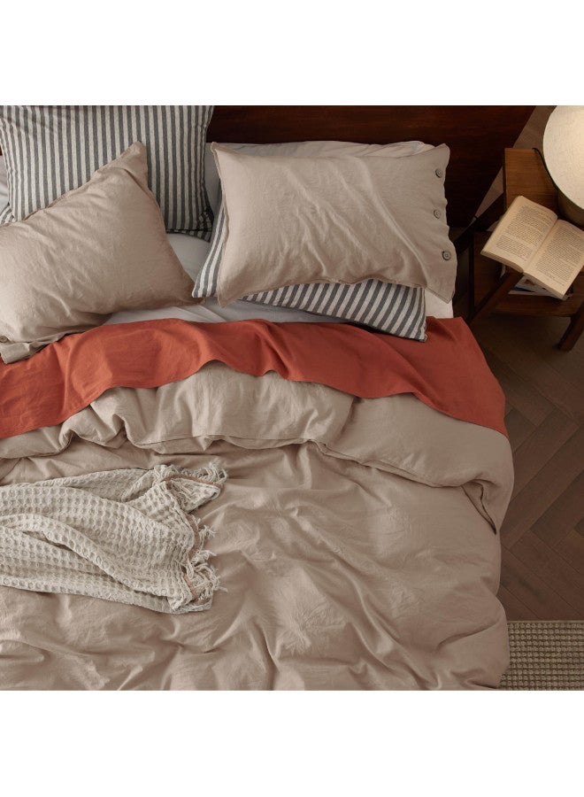Bedsure Bedsure Linen Duvet Cover King - Linen Cotton Blend Duvet Cover Set, Khaki Linen Duvet, 3 Pieces, 1 Duvet Cover 104 x 90 Inches and 2 Pillowcases, Comforter Sold Separately  - Image 2