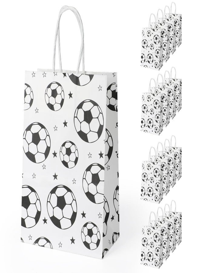 Pinsit 16PCS Soccer Favor Paper Bags, Soccer Goodie Bags, Soccer Bag for Snacks with Handles Treat Candy Bag for Kids Adults Party Supplies(White-01) - Image 1