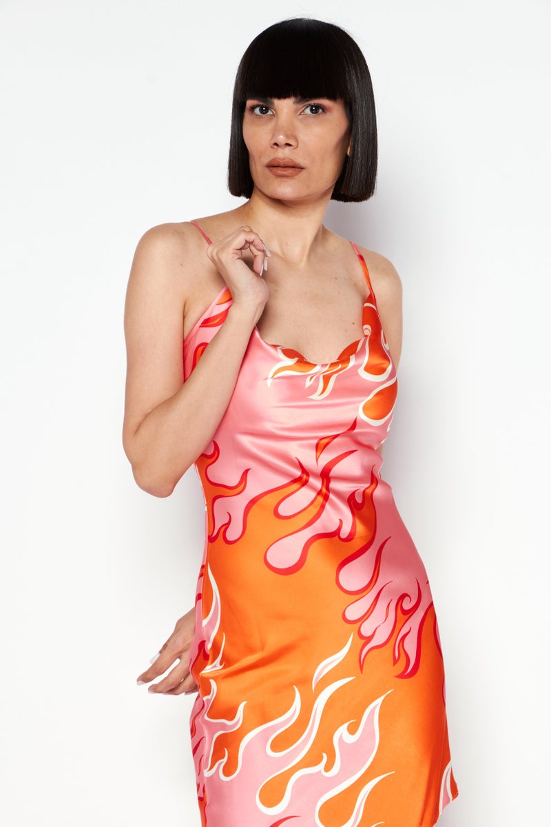 STEVE MADDEN فستان ميدي مطبوع بتصميم تجريدي للنساء، مجموعة وردية - Image 3