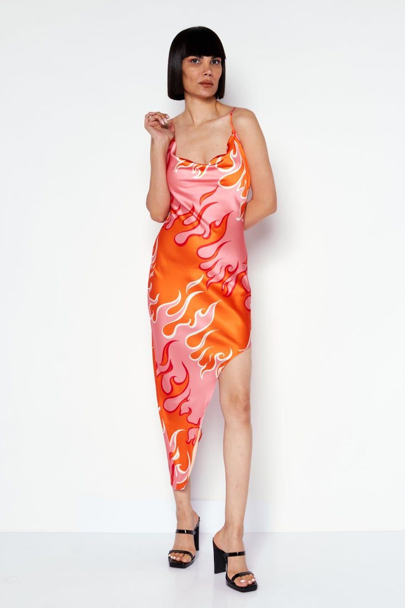 STEVE MADDEN فستان ميدي مطبوع بتصميم تجريدي للنساء، مجموعة وردية - Image 1