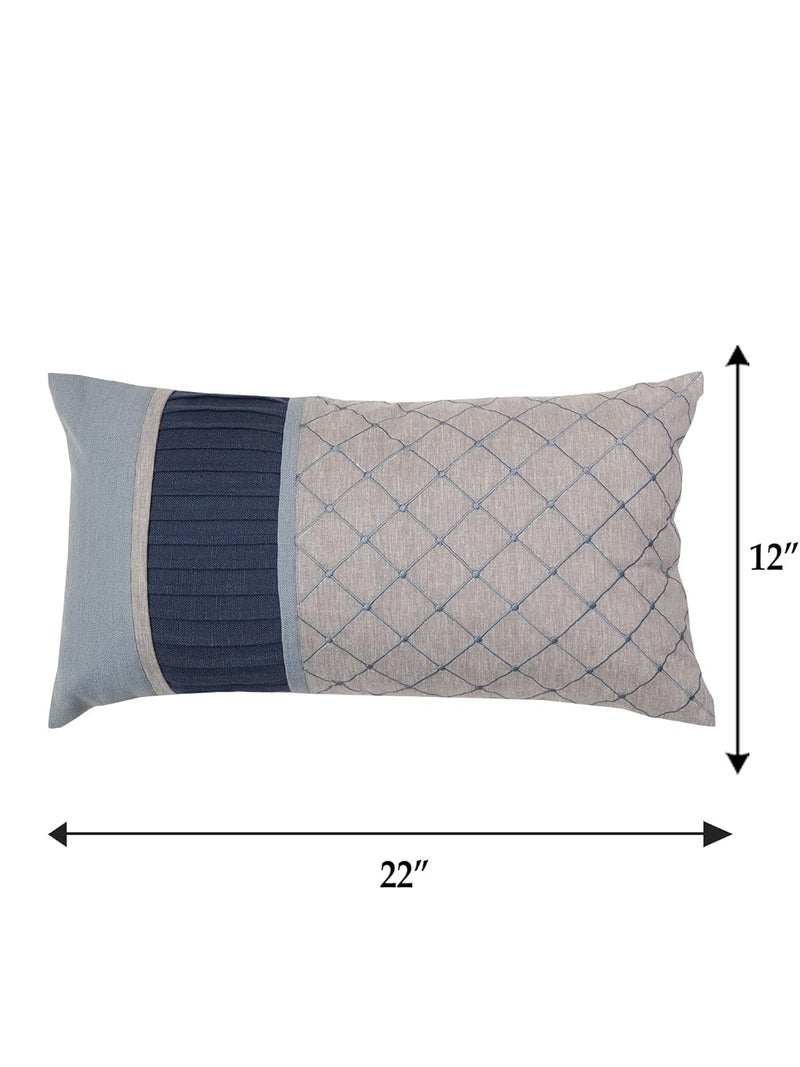 ZEBA World Cushion Cover Cotton Patchwork with Pleats and Embroidery of Checks - 12inches X 22inches - Image 2