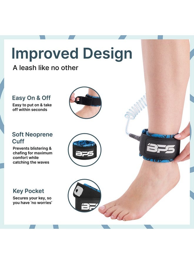 BPS 'Storm' Premium Coiled Sup Leash 10Ft Leash With Triple Rail Savers And Double Swivels (Koru Light Blue) - Image 5