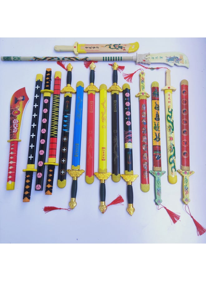 Hot Sale Jade Pendant Bamboo Dragon Sword Dragon Sword Bamboo Wood Sword Art Scenic Spot Temple Fair Stall Children's Toys Wholesale-Color:Zhao Yunqiang