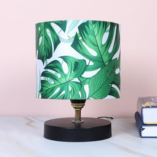 tu casa Urban Radiance Table Lamp | Metal Base | Palm Print Satin Shade Bedside Lamp for Bedroom Living Room Office Study | Decorative Home Décor Lighting & Gifting - Image 5