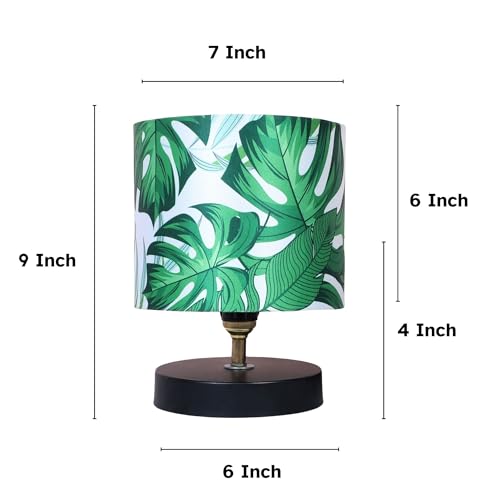 tu casa Urban Radiance Table Lamp | Metal Base | Palm Print Satin Shade Bedside Lamp for Bedroom Living Room Office Study | Decorative Home Décor Lighting & Gifting - Image 3