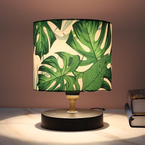 tu casa Urban Radiance Table Lamp | Metal Base | Palm Print Satin Shade Bedside Lamp for Bedroom Living Room Office Study | Decorative Home Décor Lighting & Gifting - Image 1